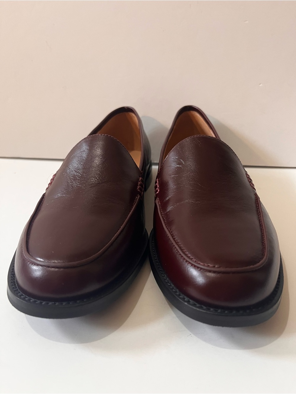 PECHE Leather Slip-On Elegant Loafers in Burgundy 38 - Picture 3 of 16